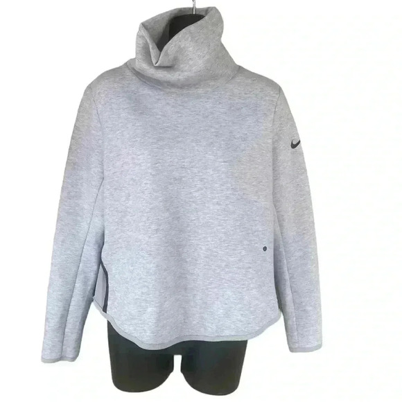 NIKE WOMENS DRI FIT CROP ROLL NECK SWEATSHIRT front pockets sz small color Grey - Picture 2 of 8